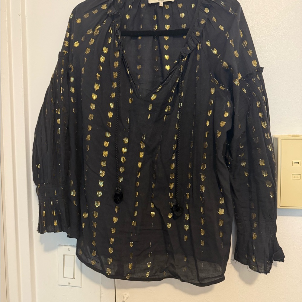 Sea New York Black and Gold Graphic 3/4 Sleeve Blouse